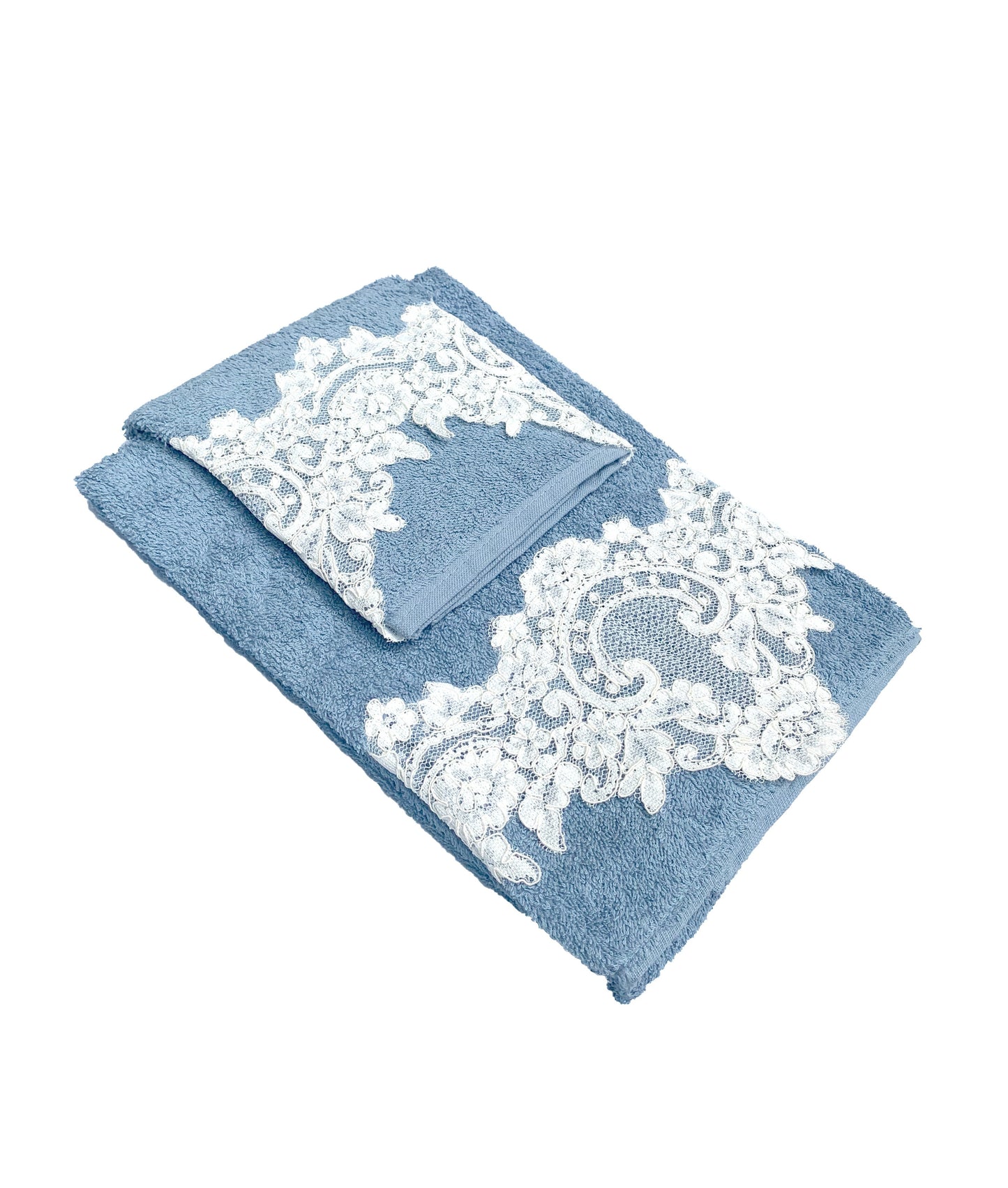 Asciugamani medaglione in pizzo set 1+1 in spugna