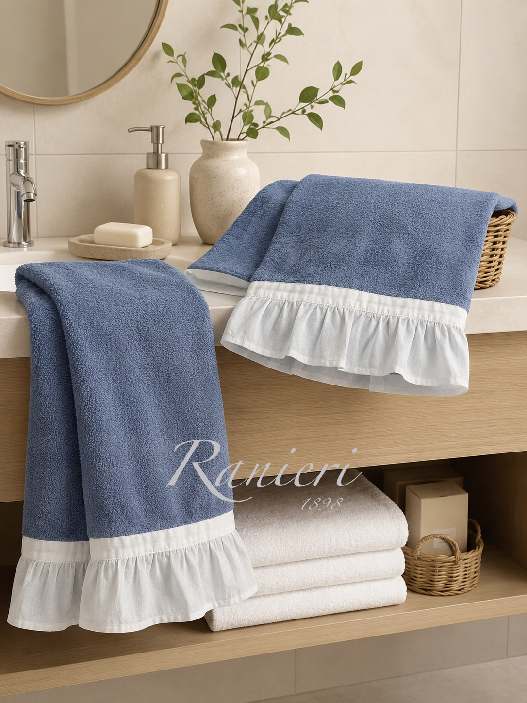 Coppia Asciugamani 1+1 in Spugna con Rouche in Cotone – Tessuti d’Amore
