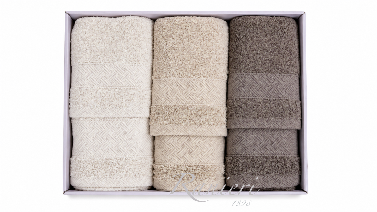 Completo Asciugamani Personalizzabile 3+3 Rebecca Home Art. Loren Treccia – 100% Cotone Made in Italy
