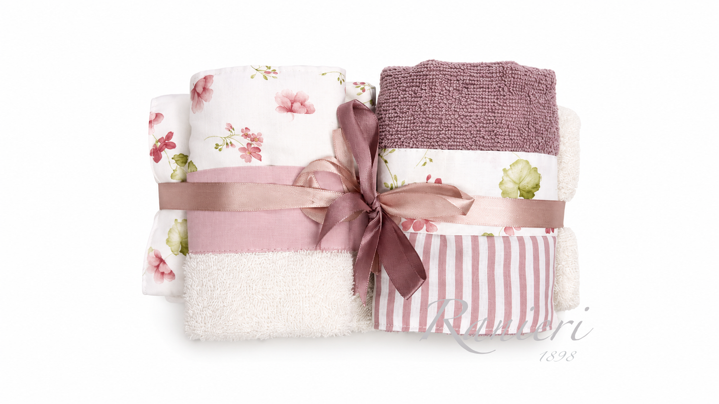 Set Asciugamani 2+2 in Spugna Fantasia Roselline Rosa – Chiara Fedi