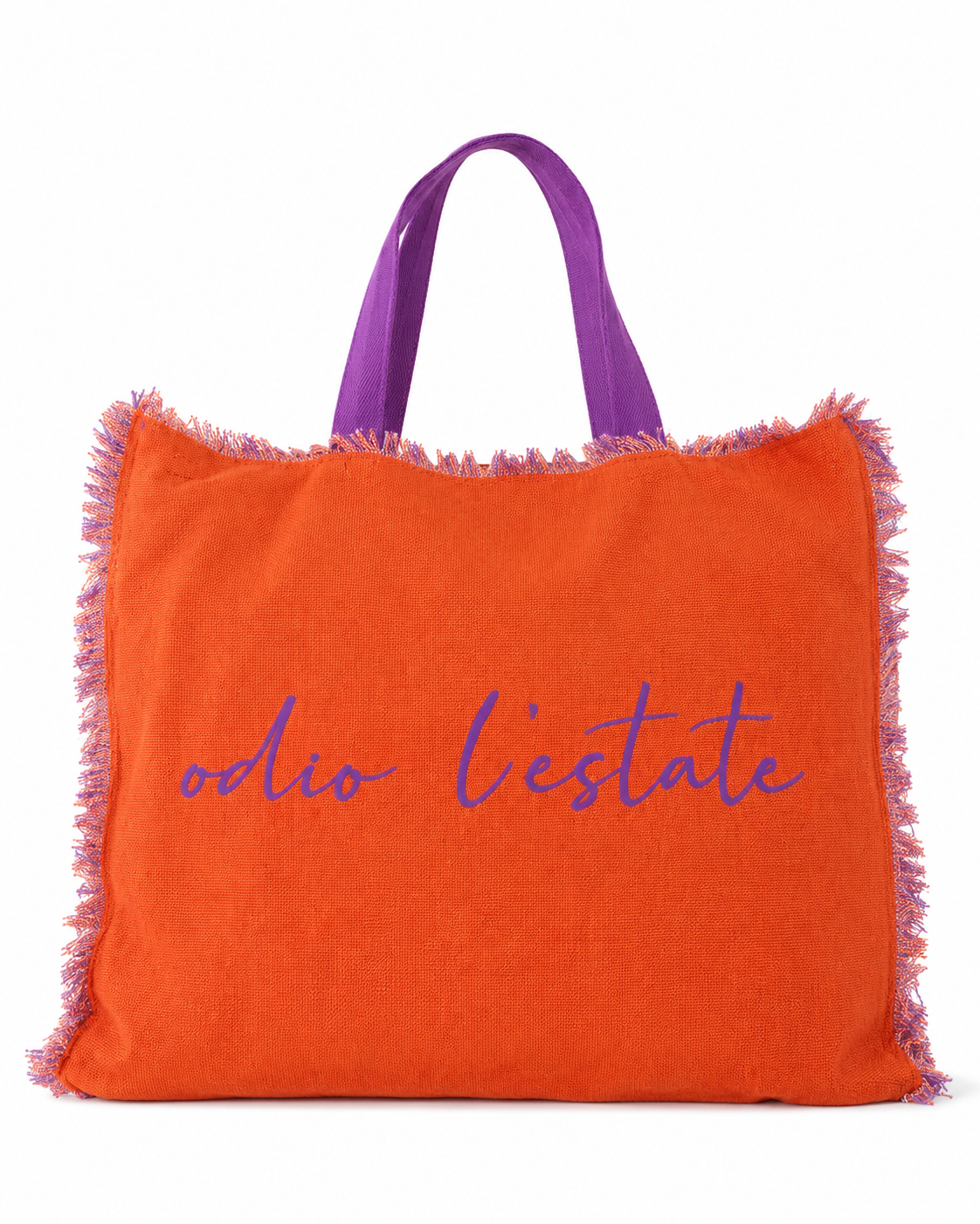 Borsa mare "Odio l'Estate" colorata in cotone con frange – Color Life – CL-B01