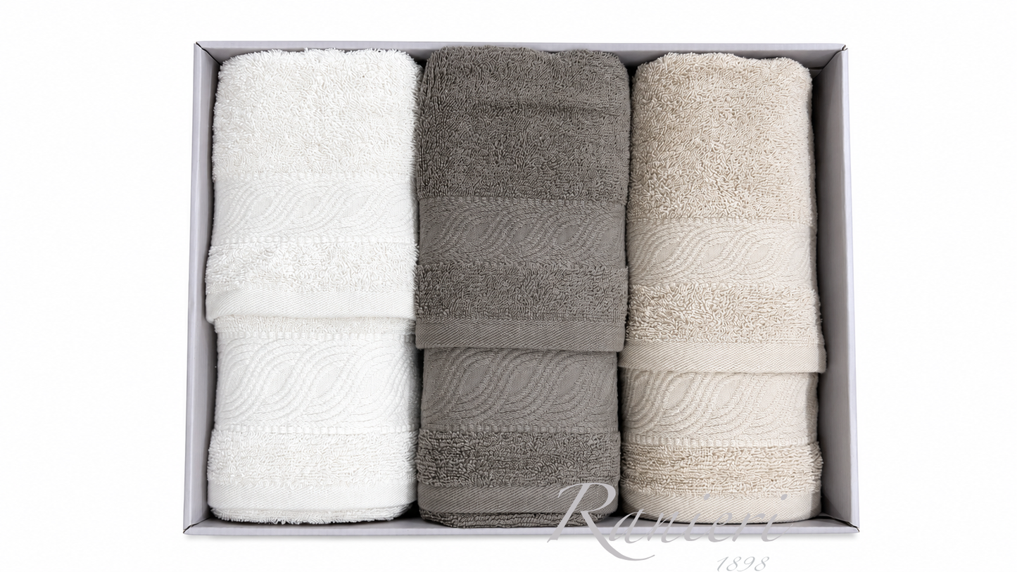 Completo Asciugamani Personalizzabile 3+3 Rebecca Home Art. Loren Onda – 100% Cotone Made in Italy