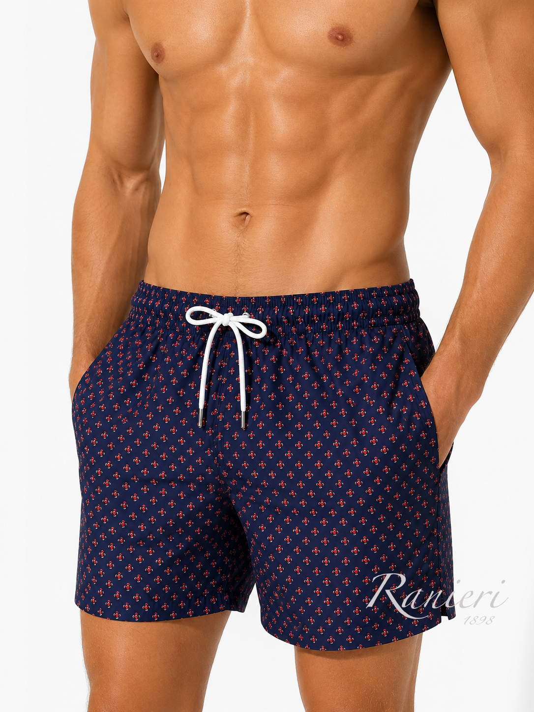 Costume Uomo Dandy Blu con Granchio Microfantasia Rossa – Mare con Retina Interna