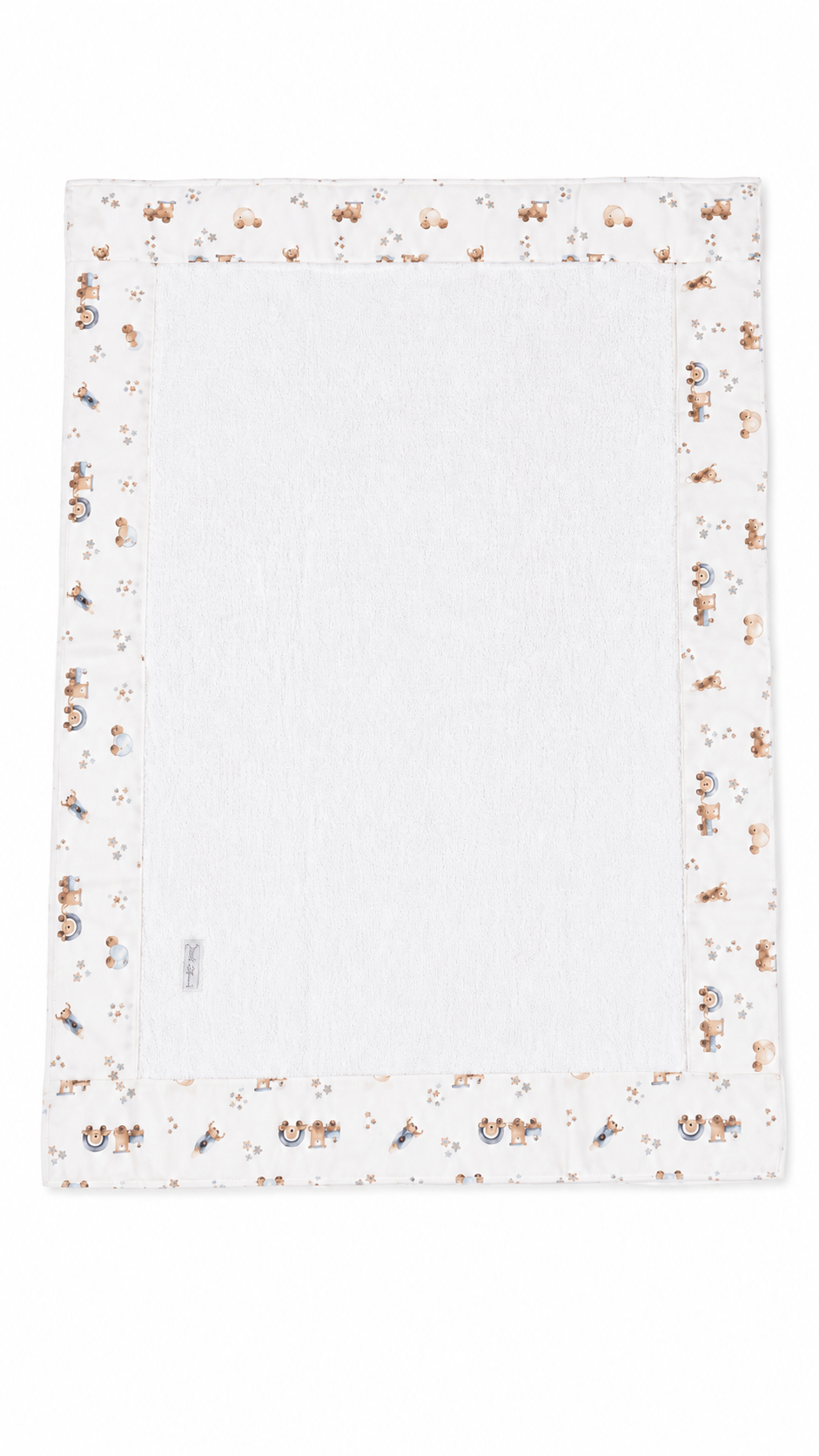 Telo Fasciatoio Tessuti d’Amore con Fascia Fantasia Orsetti e Giochini 4 Lati Personalizzabile - 100x75 cm