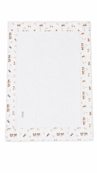 Telo Fasciatoio Tessuti d’Amore con Fascia Fantasia Orsetti e Giochini 4 Lati Personalizzabile - 100x75 cm