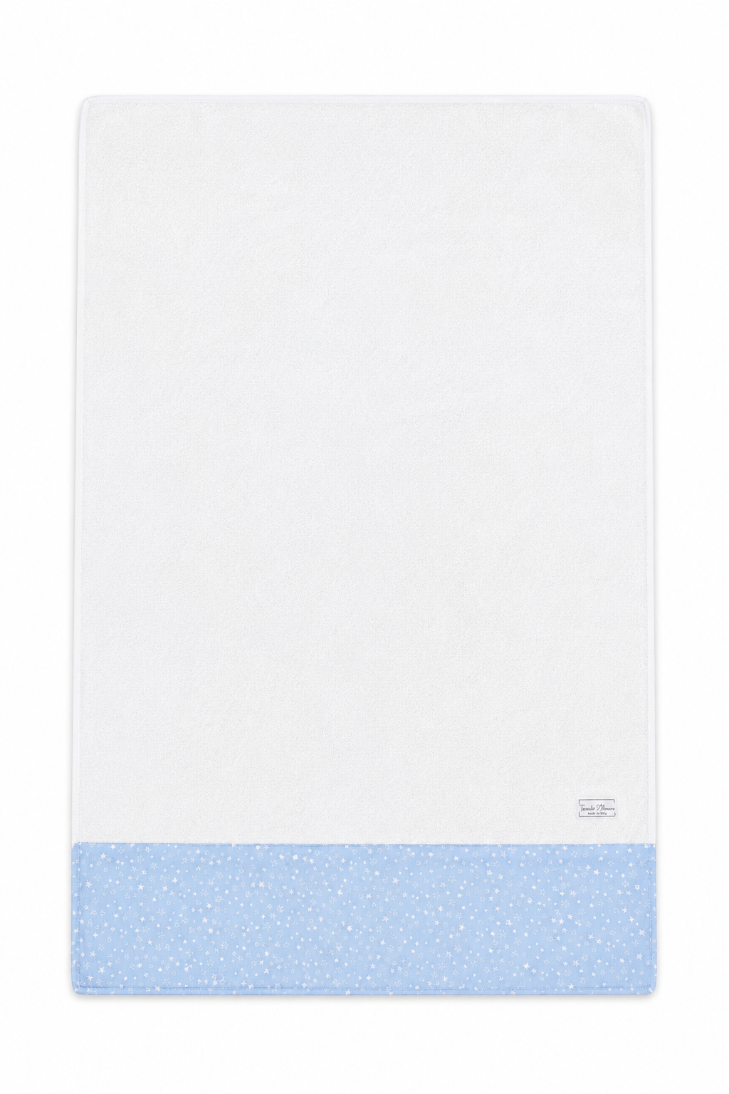 Telo Mare / Telo Bagno Bambino Tessuti d’Amore con Fascia Fantasia Stelline Azzurre Personalizzabile – 115x80 cm