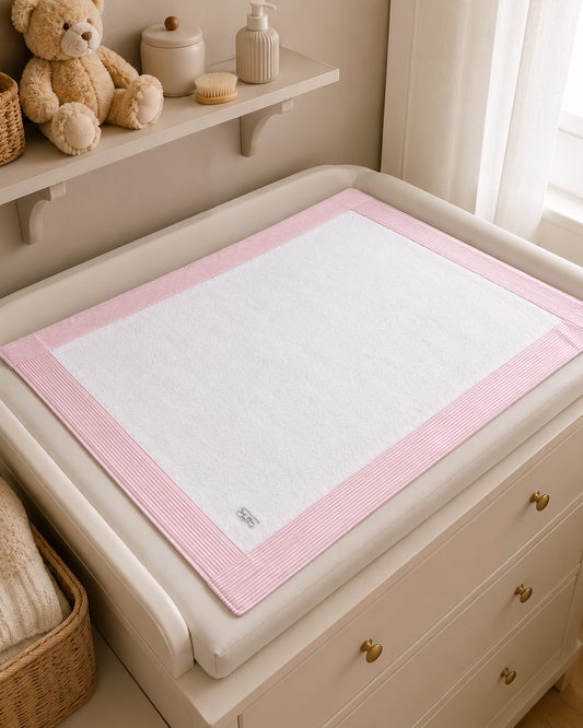 Telo Fasciatoio Tessuti d’Amore con Fascia Fantasia Righe Rosa 4 Lati Personalizzabile - 100x75 cm