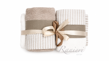 Set Asciugamani 2+2 in Spugna Fantasia Riga Tortora – Chiara Fedi