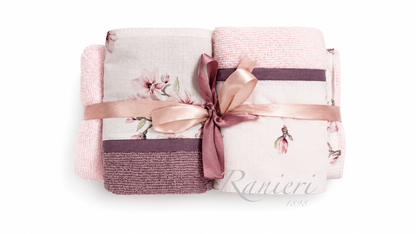 Set Asciugamani 2+2 in Spugna Fantasia Magnolia Rosa – Chiara Fedi