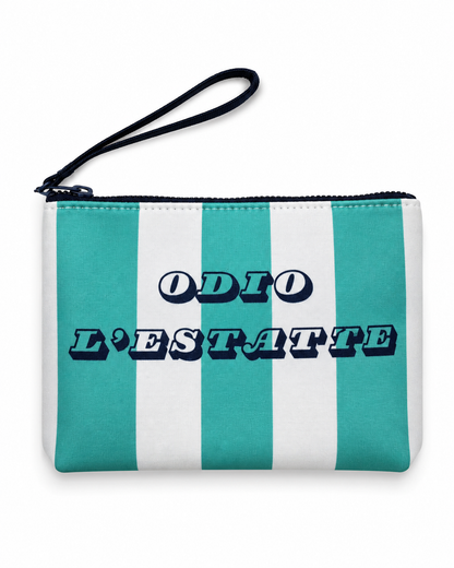 Pochette mare "Odio l'Estate" a righe in scuba “Odio l’Estate” – Spiaggia Urbana – SU-P01