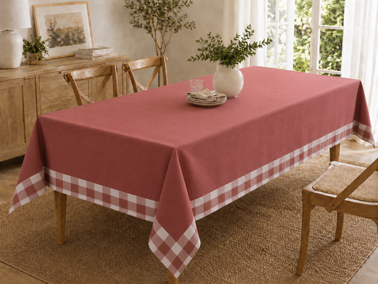 Tovaglia da Tavola 260x140 cm Centro Tinta Unita e Balza a Quadroni Tessuti d'Amore - 12 Posti