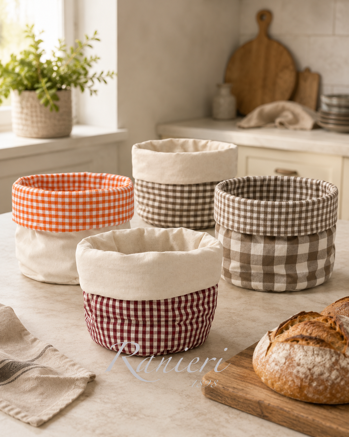 Portapane in Cotone a Quadretti Reversibile – Tessuti d’Amore