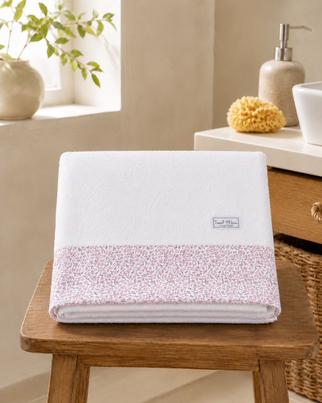 Telo Mare / Telo Bagno Bambino Tessuti d’Amore con Fascia Fantasia Floreale Personalizzabile – 115x80 cm