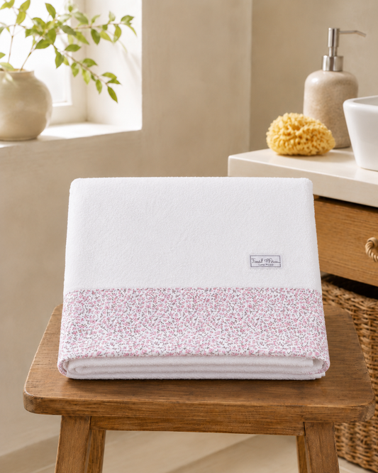 Telo Mare / Telo Bagno Bambino Tessuti d’Amore con Fascia Fantasia Floreale Personalizzabile – 115x80 cm