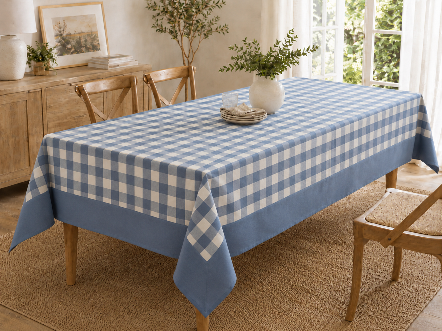 Tovaglia da Tavola 260x140 cm Balza Tinta Unita e Fantasia a Quadroni Tessuti d'Amore - 12 Posti