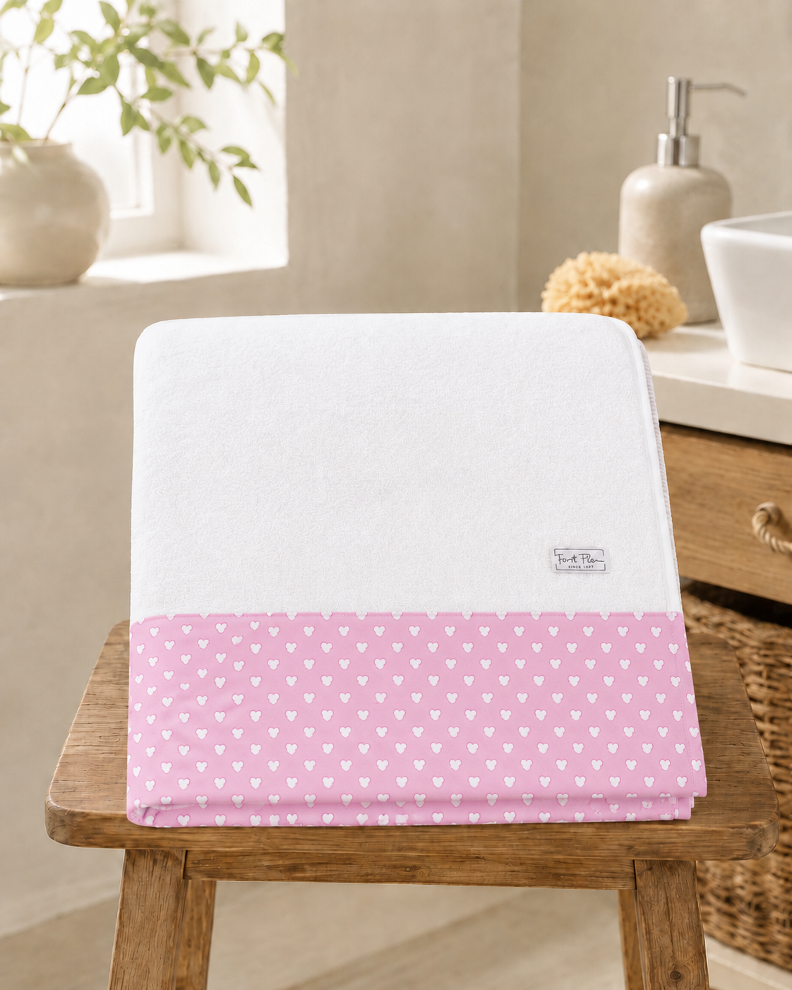 Telo Mare / Telo Bagno Bambino Tessuti d’Amore con Fascia Fantasia Cuore Personalizzabile – 115x80 cm