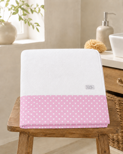 Telo Mare / Telo Bagno Bambino Tessuti d’Amore con Fascia Fantasia Cuore Personalizzabile – 115x80 cm