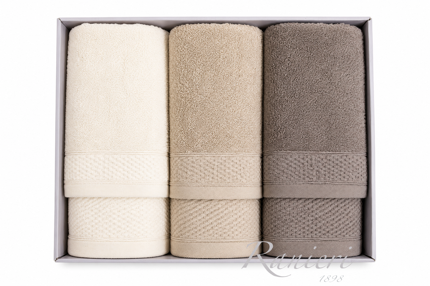 Completo Asciugamani Personalizzabile 3+3 Rebecca Home Art. Loren Strabattuto – 100% Cotone Made in Italy