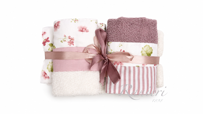 Set Asciugamani 2+2 in Spugna Fantasia Roselline Rosa – Chiara Fedi