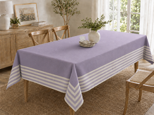 Tovaglia da Tavola 260x140 cm Centro Tinta Unita e Balza a Righe Tessuti d'Amore - 12 Posti