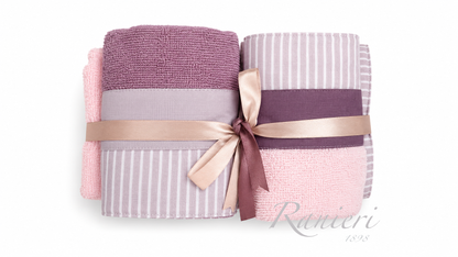 Set Asciugamani 2+2 in Spugna Fantasia Righe Lilla e Rosa – Chiara Fedi