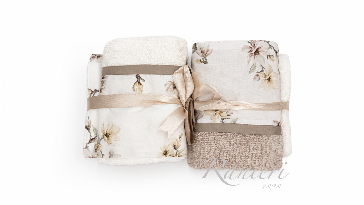 Set Asciugamani 2+2 in Spugna Fantasia Magnolia – Chiara Fedi