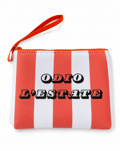 Pochette mare "Odio l'Estate" a righe in scuba “Odio l’Estate” – Spiaggia Urbana – SU-P01