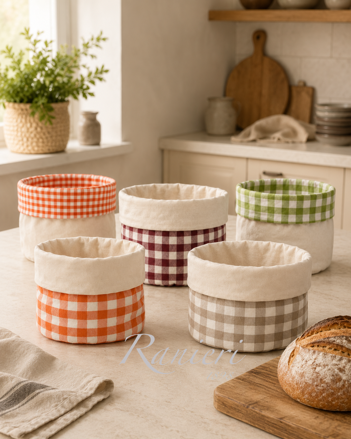 Portapane in Cotone a Quadrettoni Reversibile  – Tessuti d’Amore