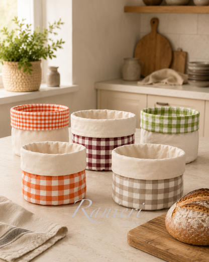Portapane in Cotone a Quadrettoni Reversibile  – Tessuti d’Amore