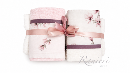 Set Asciugamani 2+2 in Spugna Fantasia Magnolia Rosa – Chiara Fedi