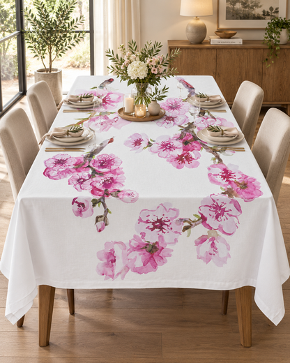 Tovaglia da Tavola 12 Posti Tessuti d’Amore Art. Fiore di Pesco – 100% Cotone 140x280 cm