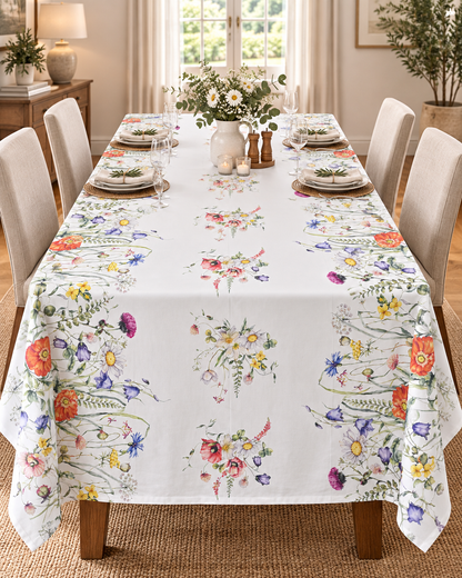 Tovaglia da Tavola 12 Posti Tessuti d’Amore Art. Fiori di Campo – 100% Cotone 140x280 cm