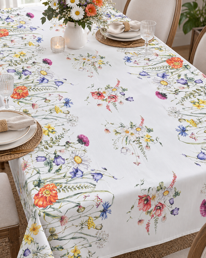 Tovaglia da Tavola 12 Posti Tessuti d’Amore Art. Fiori di Campo – 100% Cotone 140x280 cm