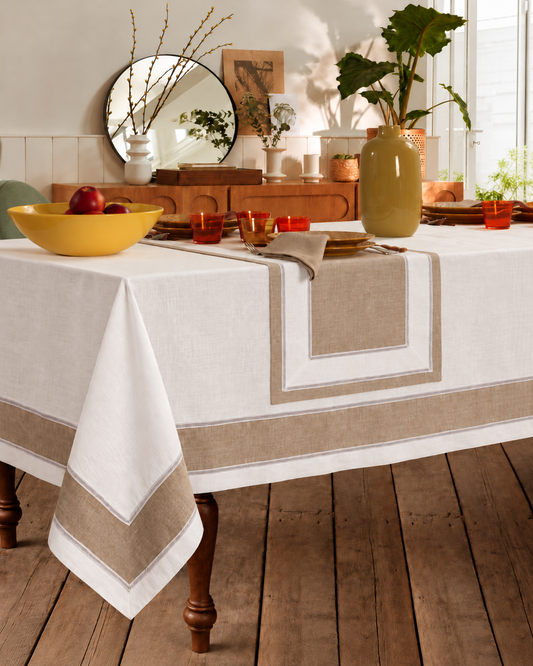 Set Tovaglia da Tavola Nizza 12 Posti in Lino con Runner e 12 Tovaglioli – Petracchi 1968 | 170×270 cm
