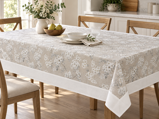 Tovaglia da Tavola 280x145 cm Fantasia Floreale con Balza 12 cm Tessuti d'Amore – 12 Posti – 2 Varianti