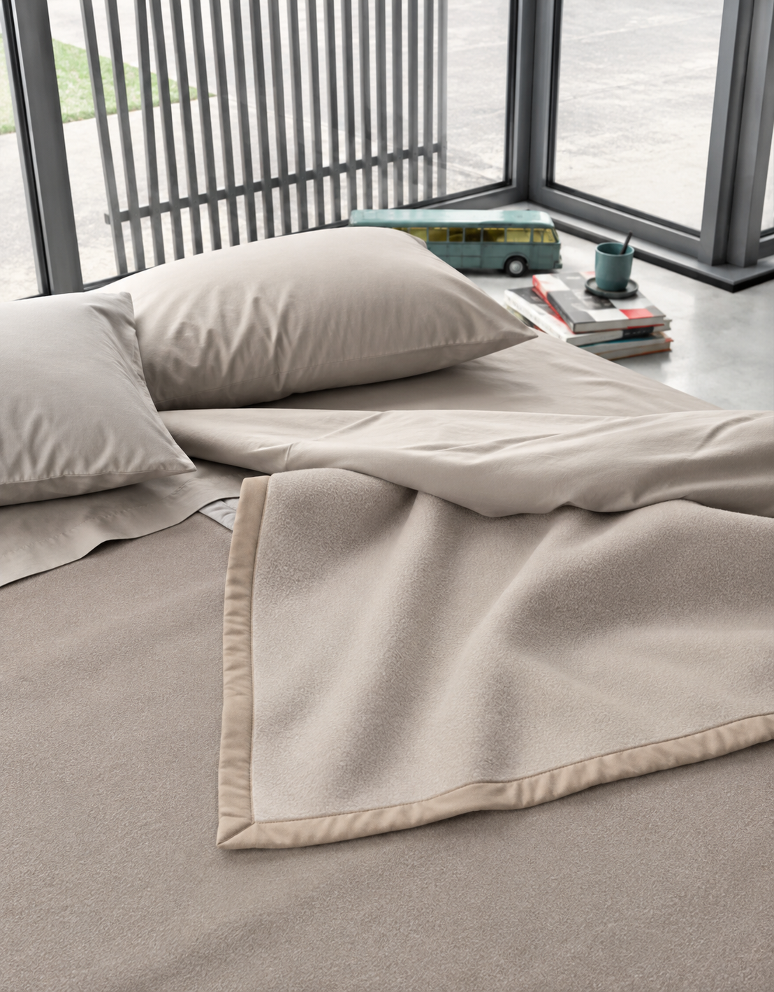 Coperta matrimoniale Coccoy Target Tortora 38 in 100% lana vergine 250x210 cm