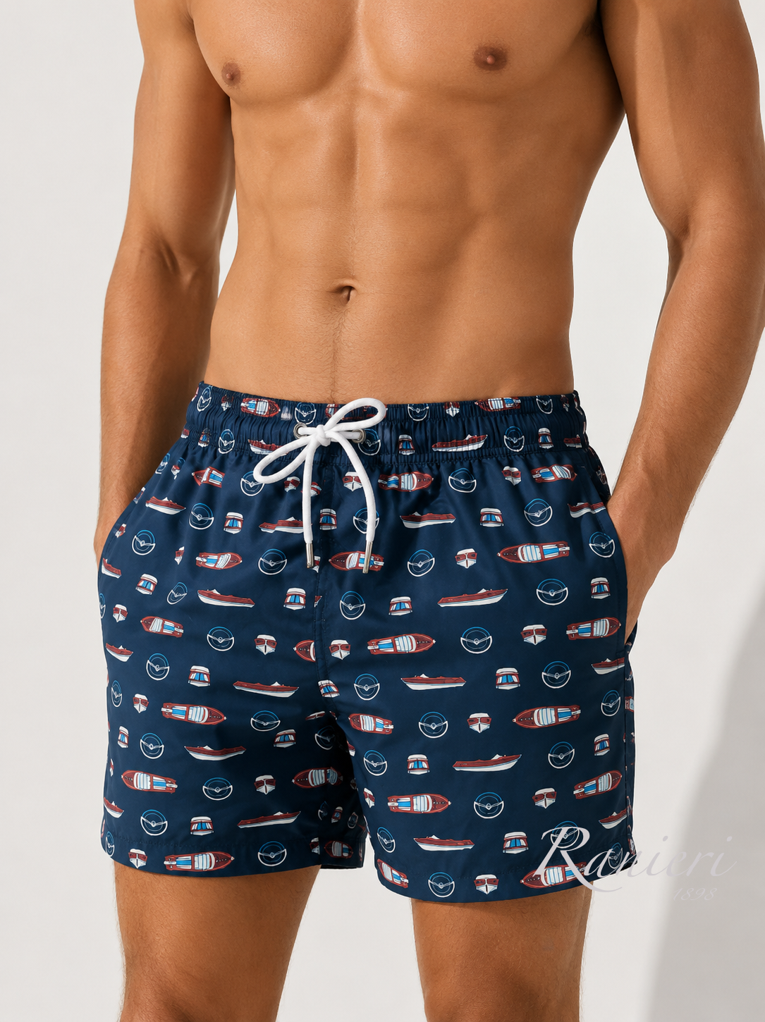 Costume Uomo Dandy Blu Fantasia Barche – Mare con Retina Interna